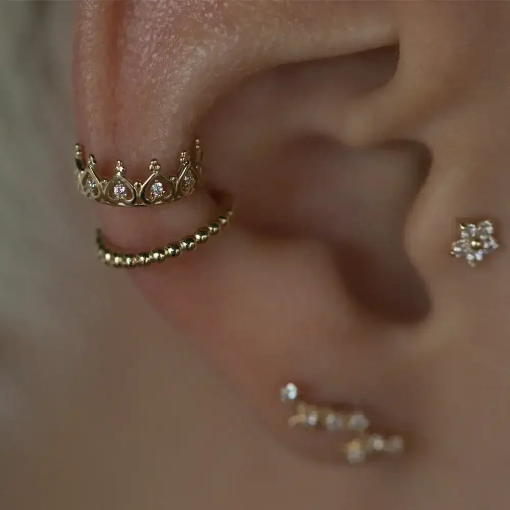 14K Solid Gold Beaded Gold Ear Cuff – Anygolds