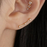 14K Solid Gold Diamond Celestial Curved Bar Stud – Anygolds