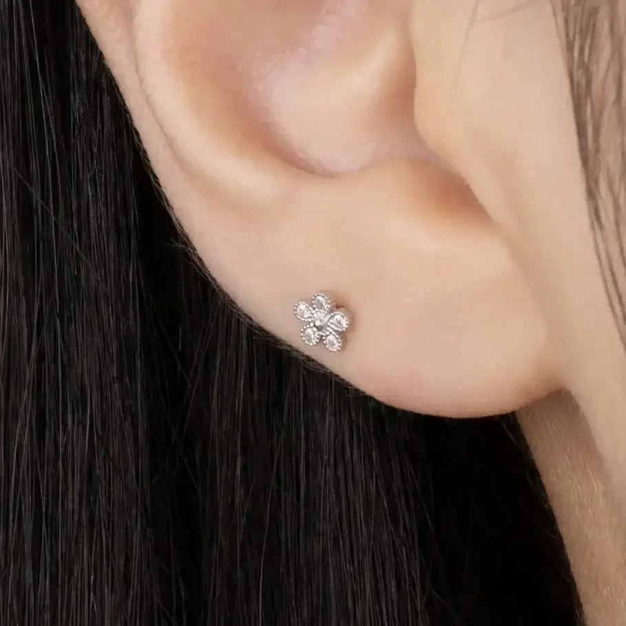 14K Solid Gold Beaded Flower Stud – Anygolds