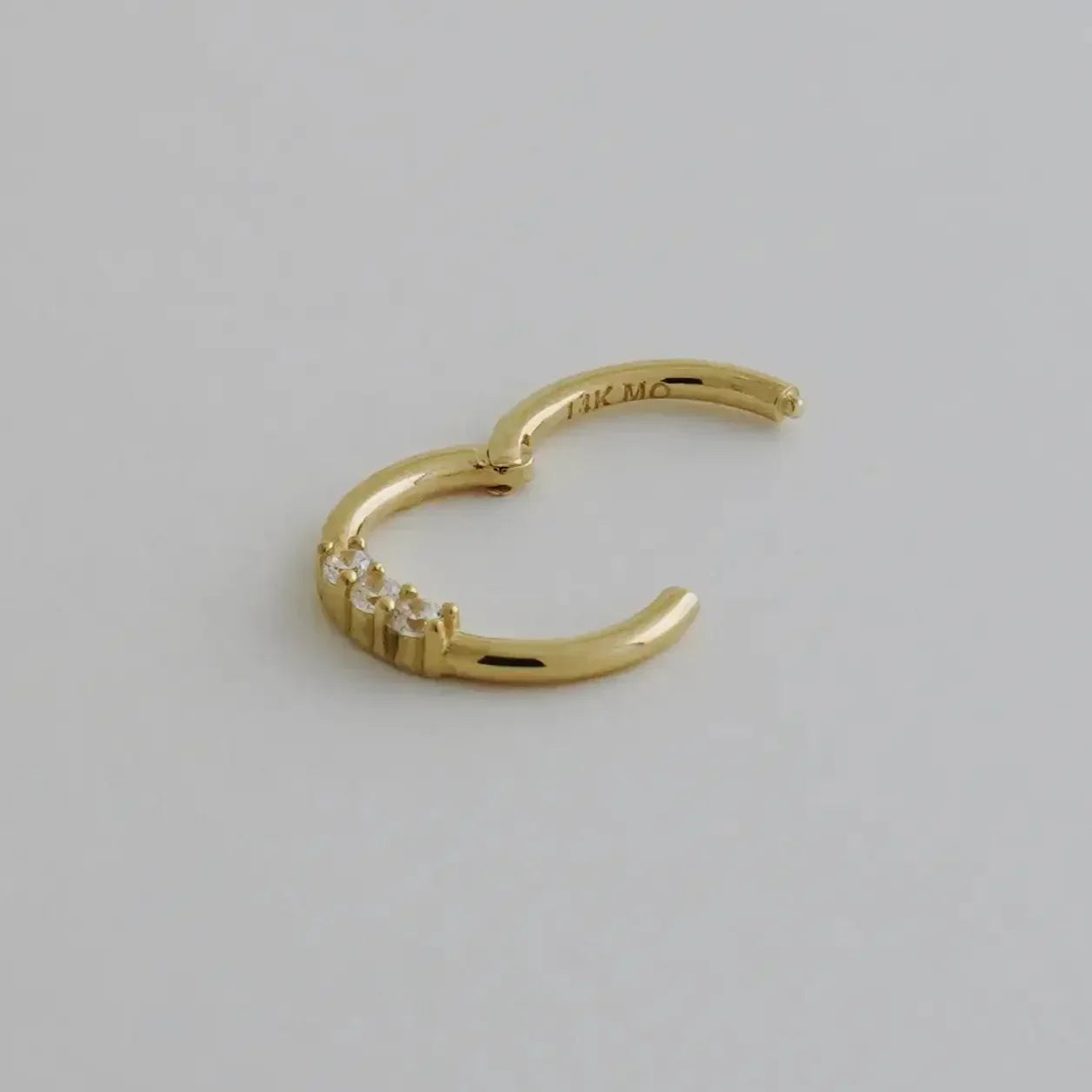 14K Solid Gold Triple CZ Clicker Hoop – Anygolds