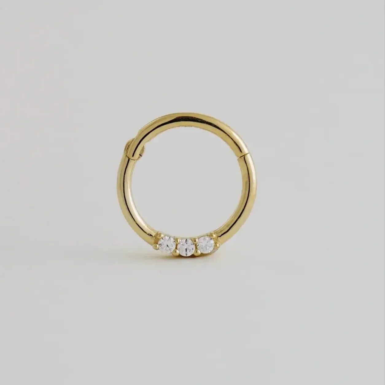 14K Solid Gold Triple CZ Clicker Hoop – Anygolds