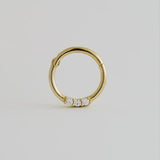 14K Solid Gold Triple CZ Clicker Hoop – Anygolds