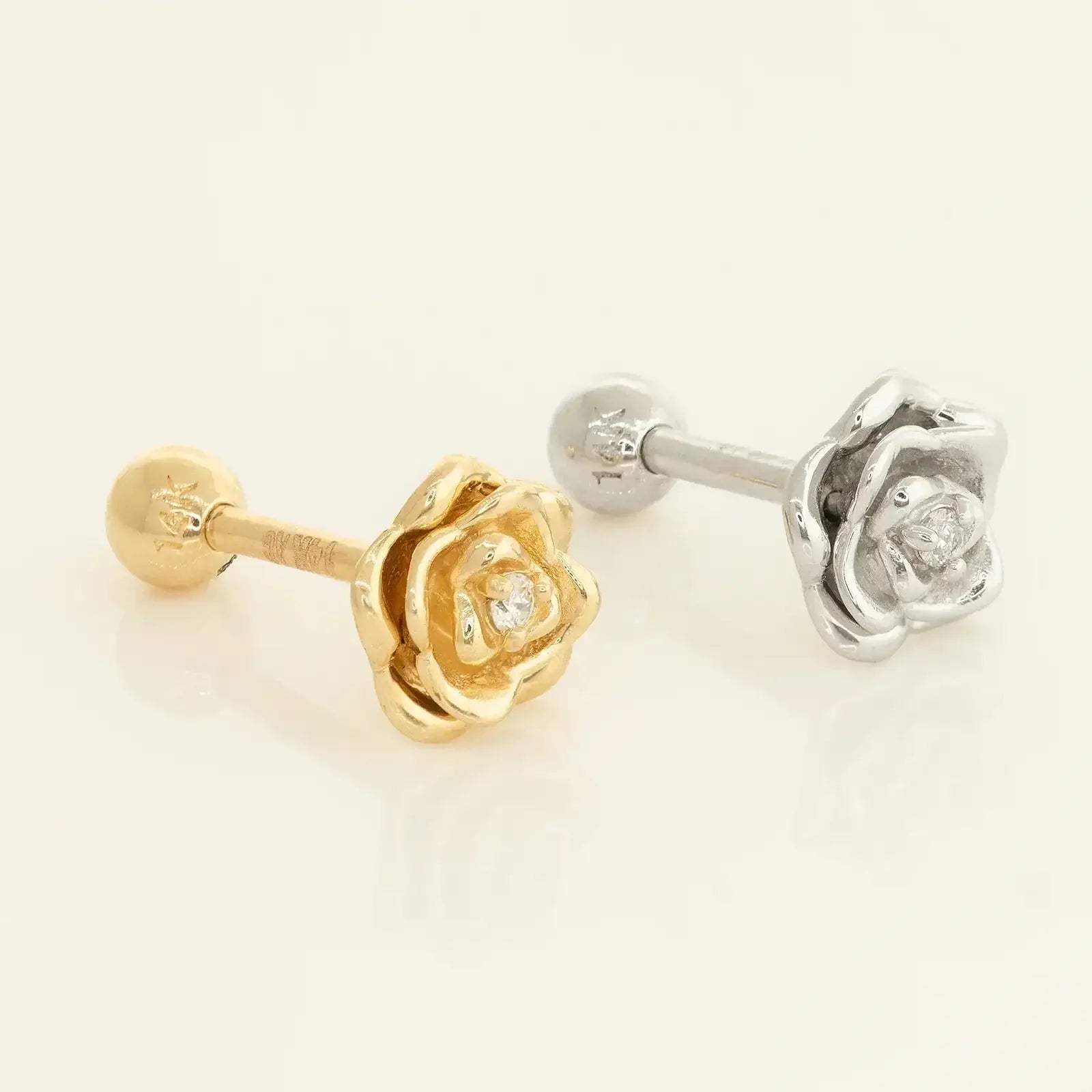14K Solid Gold Diamond Rose Stud – Anygolds