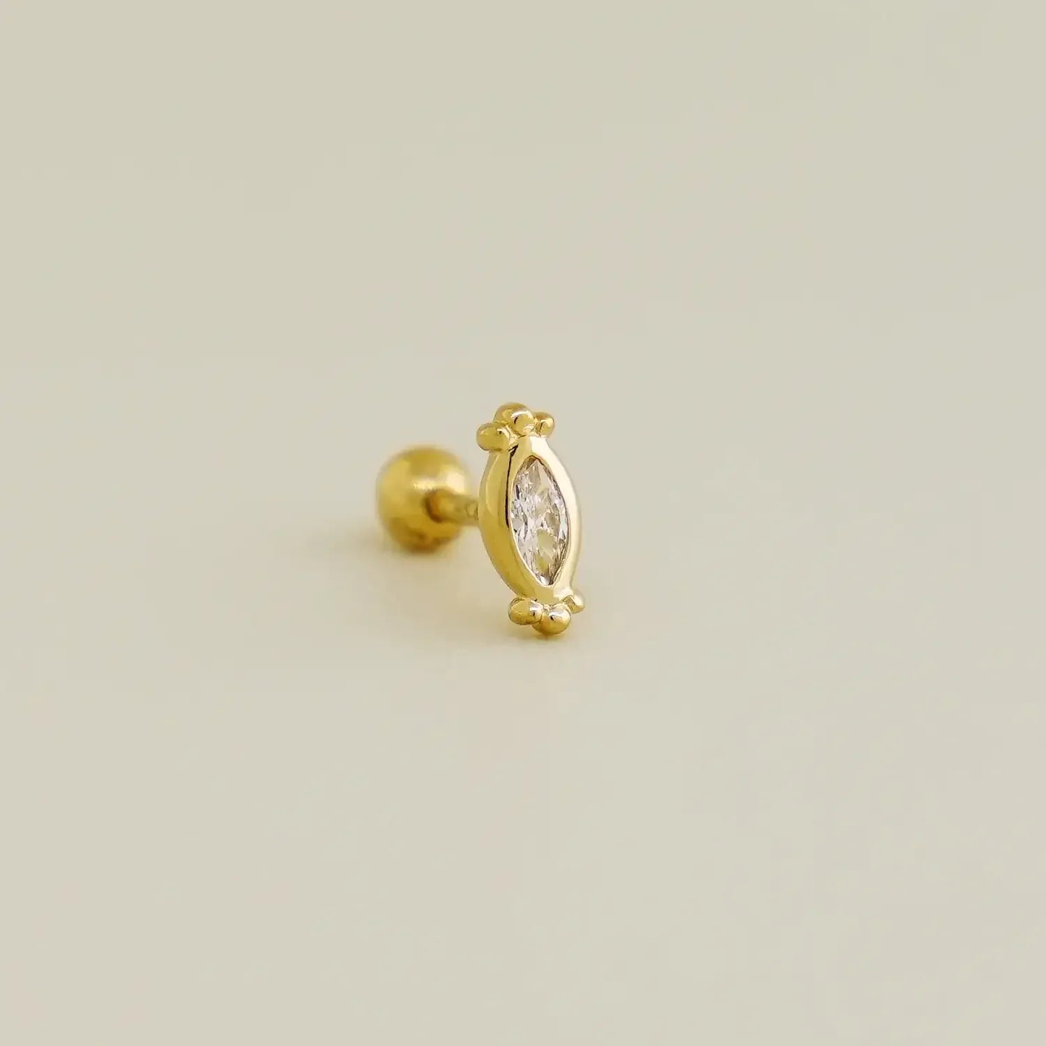 14K Solid Gold Ornate Marquise Stud – Anygolds