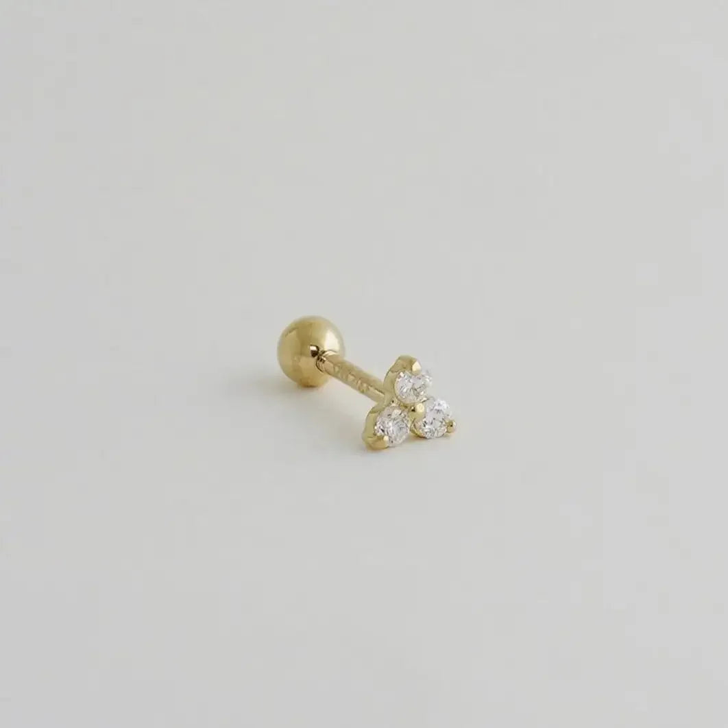 14K Solid Gold Diamond Trinity Lotus Stud – Anygolds