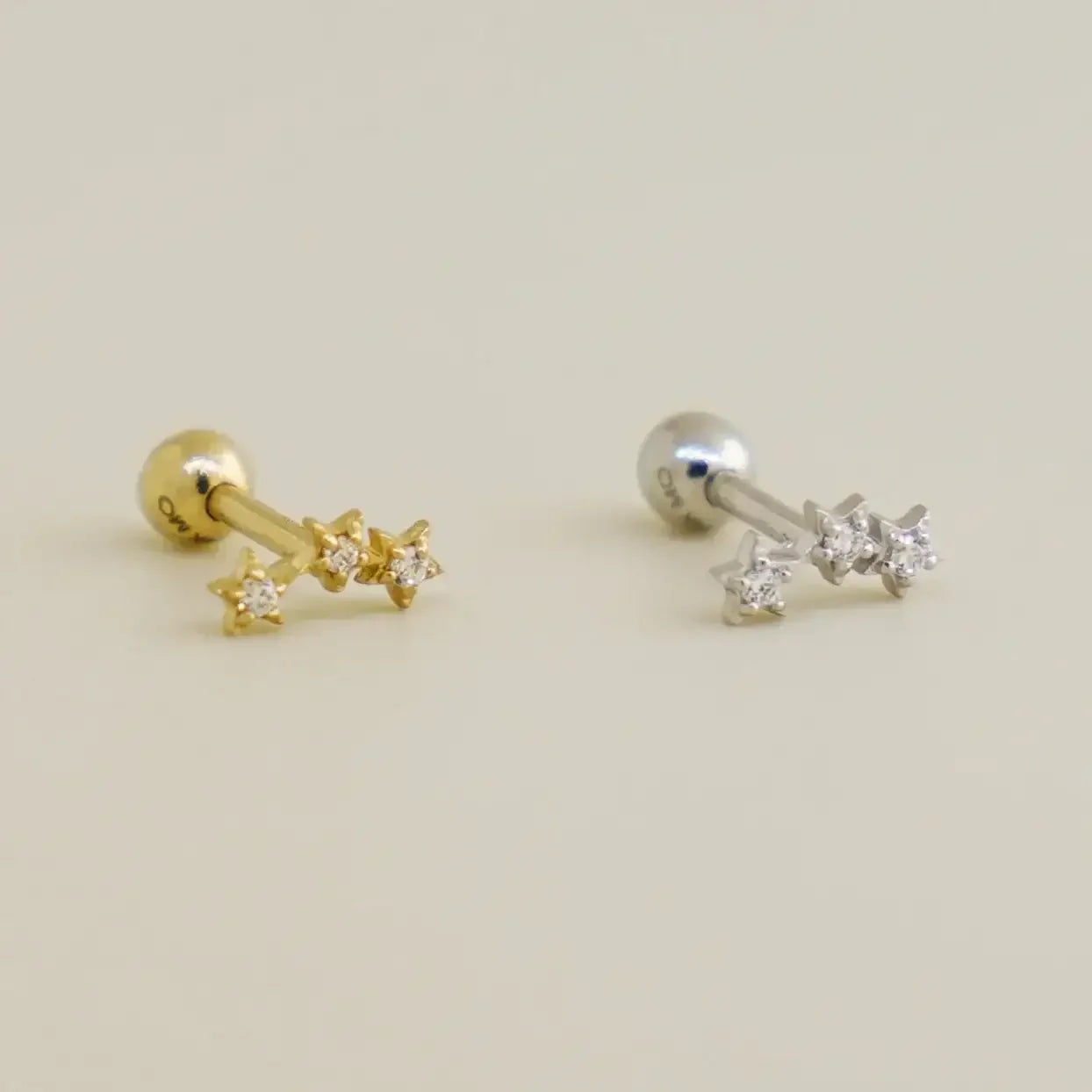 14K Solid Gold Triple CZ Star Stud – Anygolds