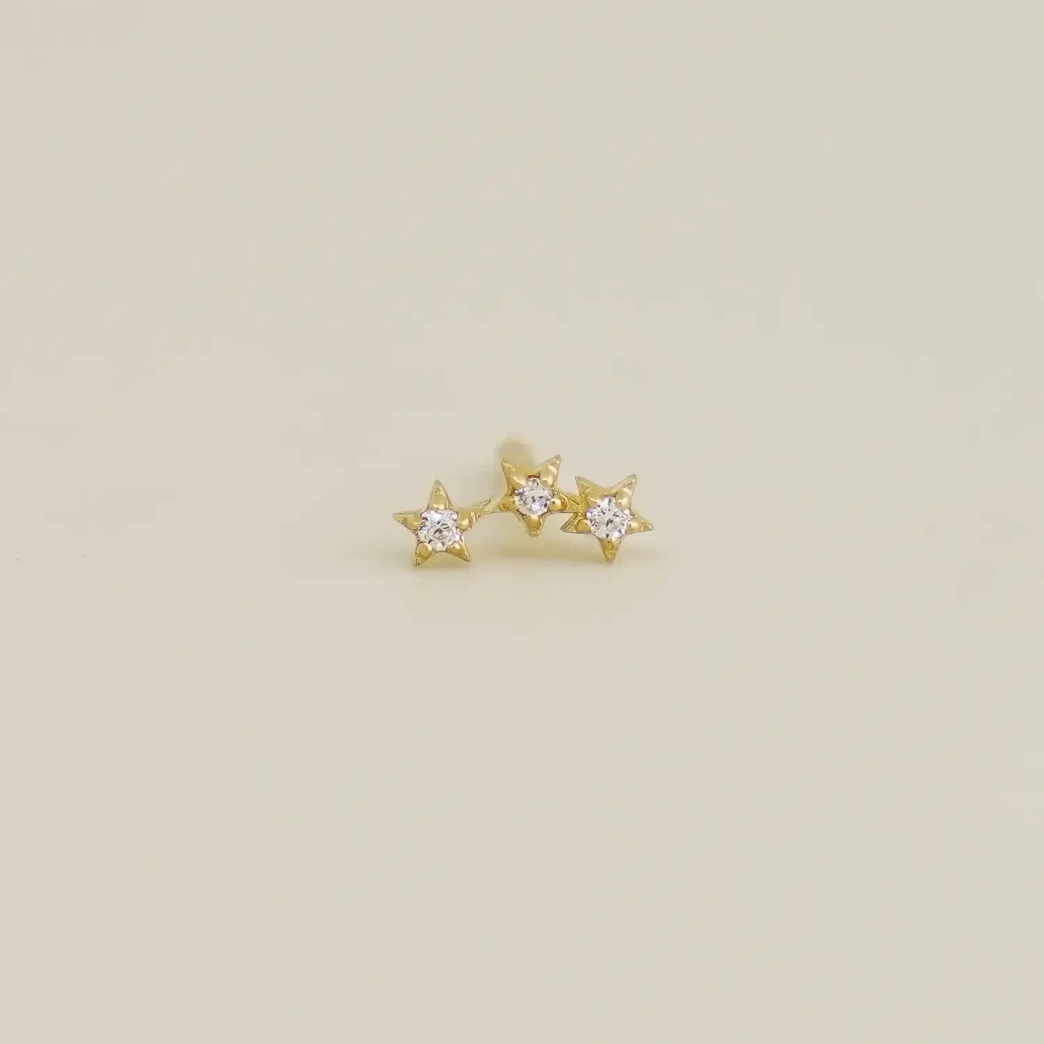 14K Solid Gold Triple CZ Star Stud – Anygolds