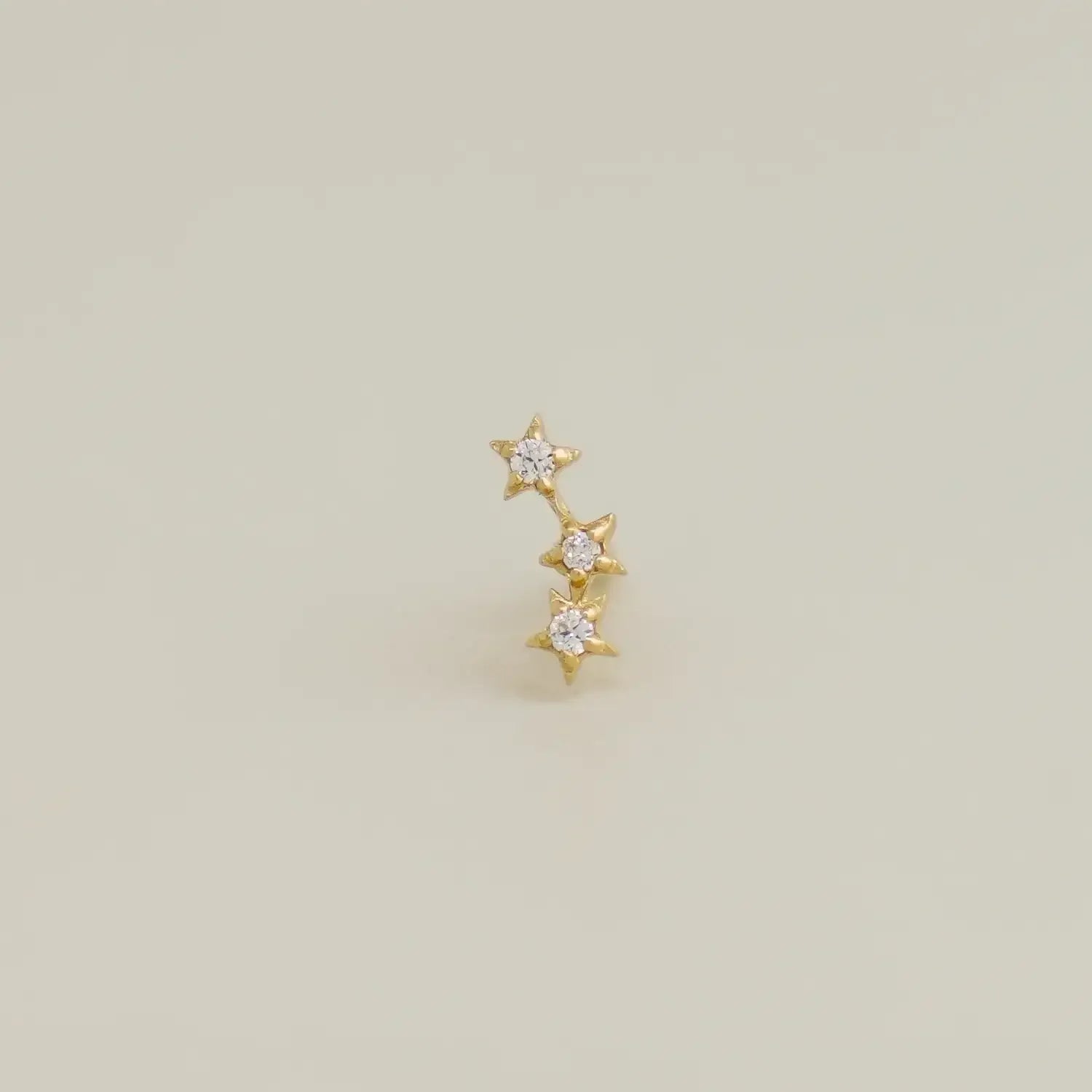 14K Solid Gold Triple CZ Star Stud – Anygolds