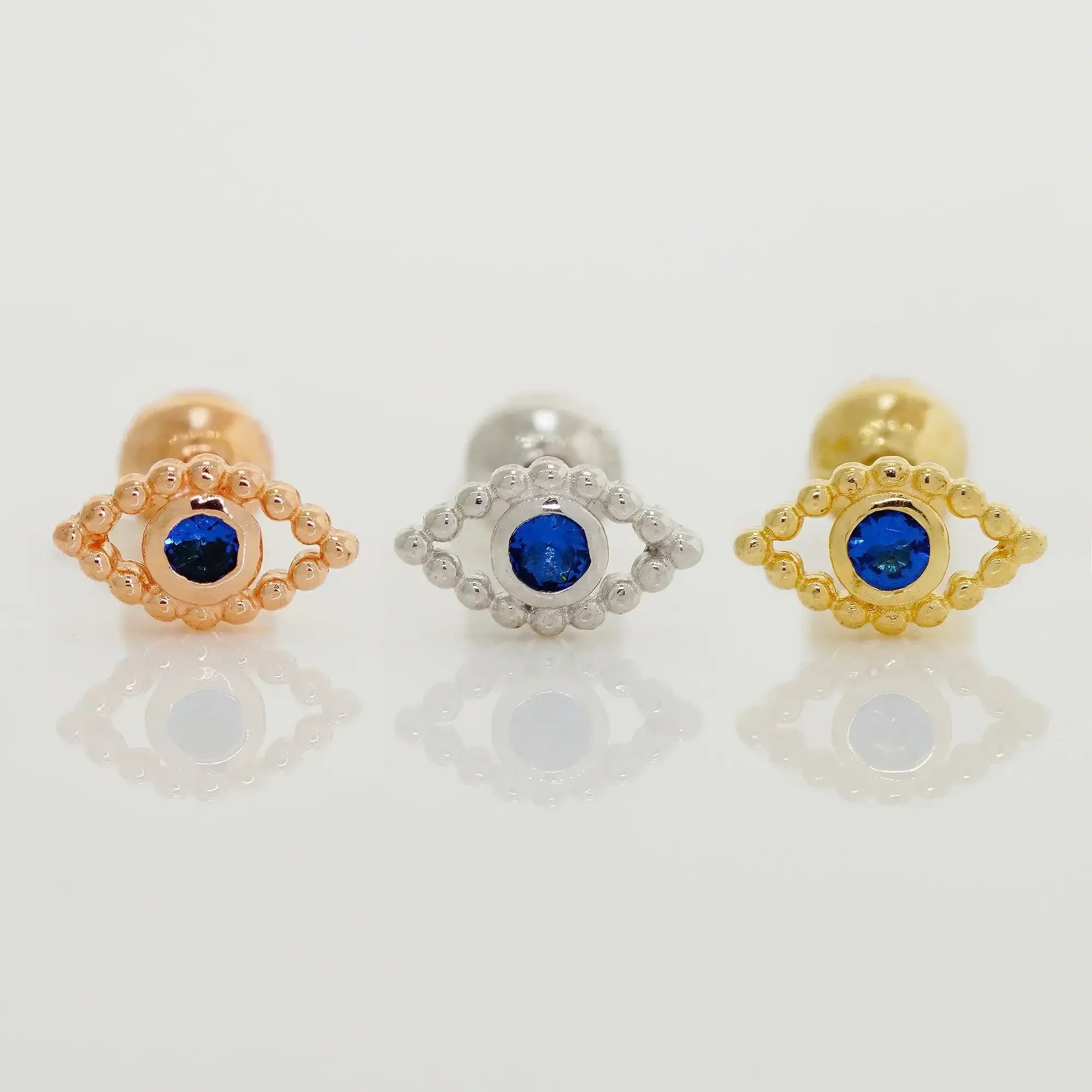 14K Solid Gold Sapphire Blue CZ Evil Eye Stud – Anygolds