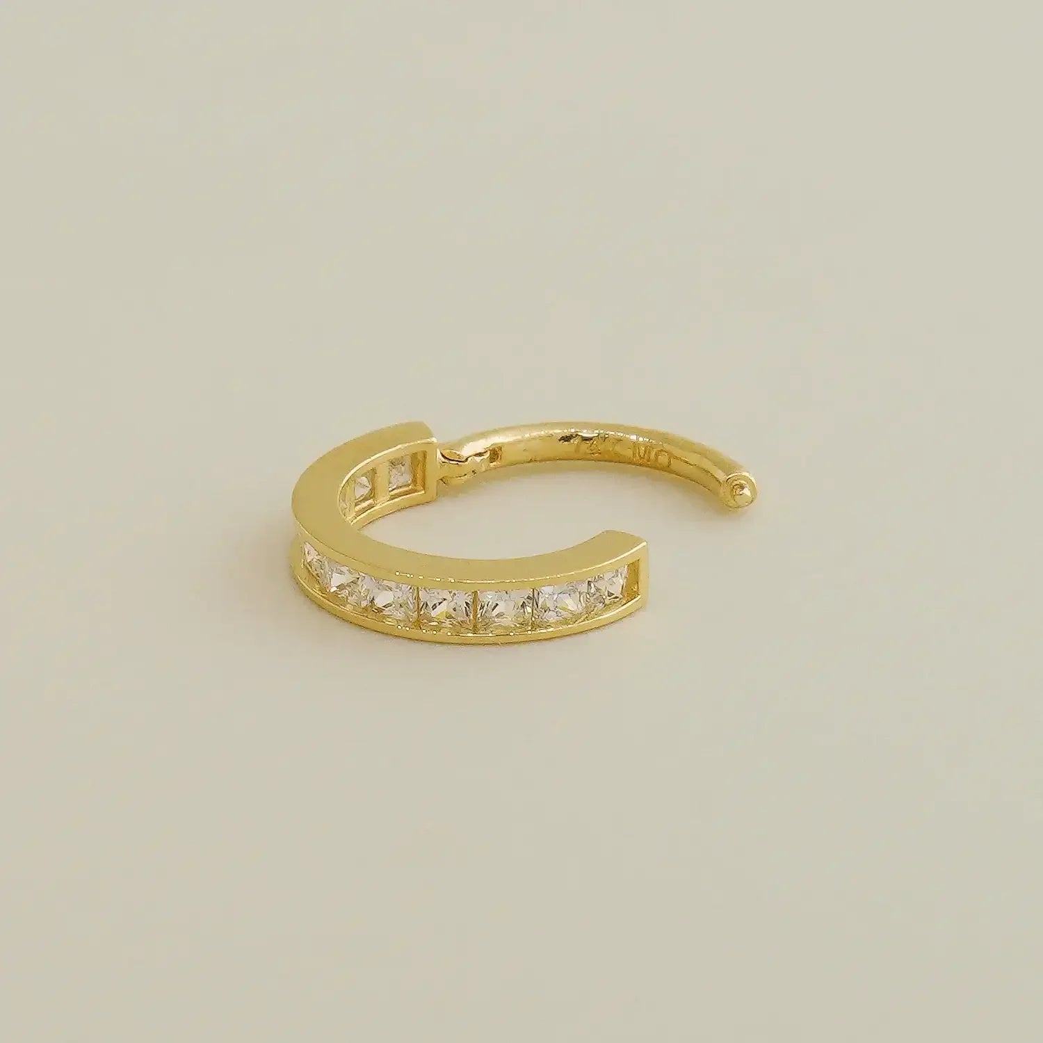 14K Solid Gold Princess-Cut CZ Hoop – Anygolds