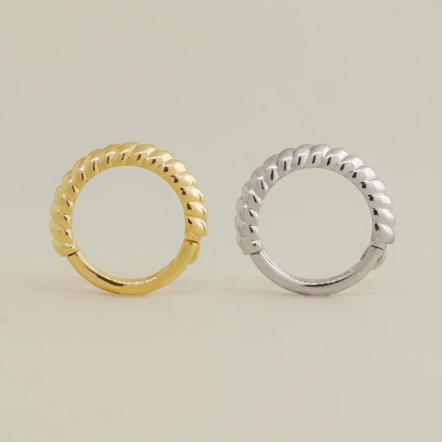 14K Solid Gold Bold Twisted Rope Clicker Hoop – Anygolds