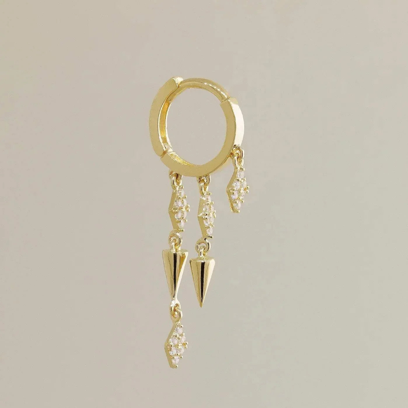 14K Solid Gold CZ Spike Dangle Hoop – Anygolds