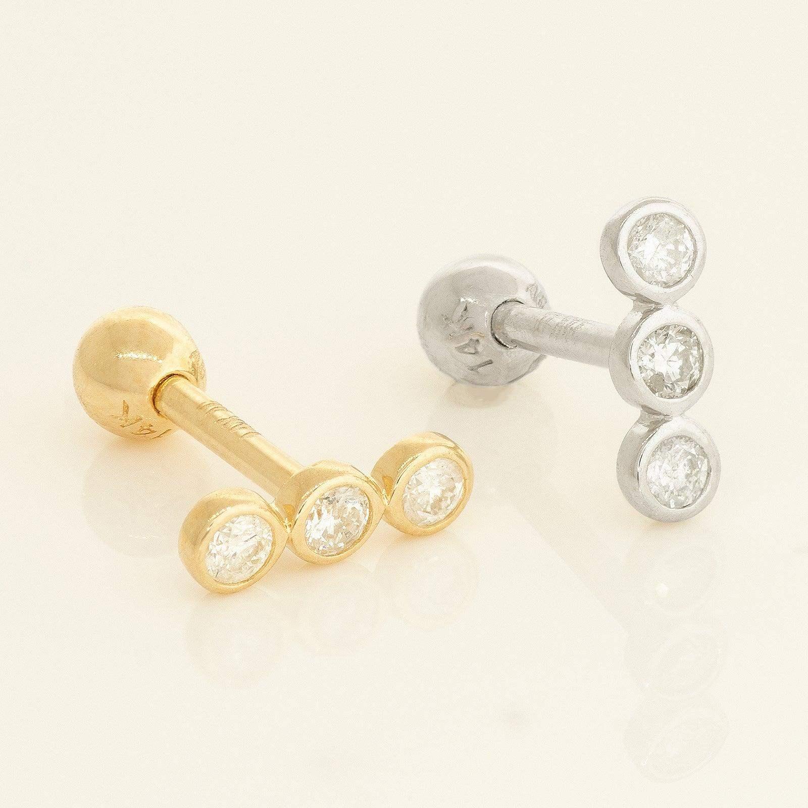 14K Solid Gold Round Trio Diamond Stud – Anygolds