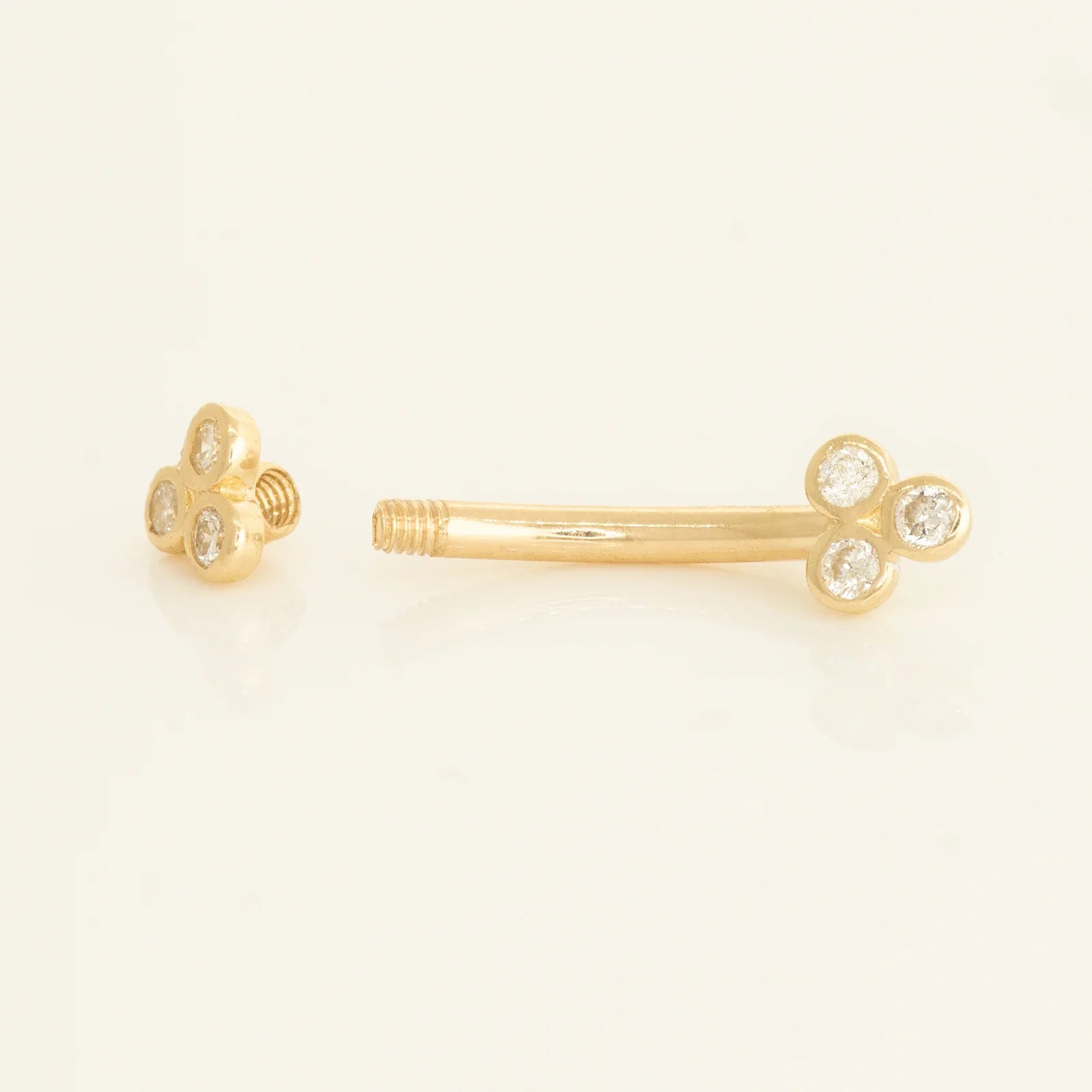 14K Solid Gold Diamond Trinity Floral Curved Barbell – Anygolds