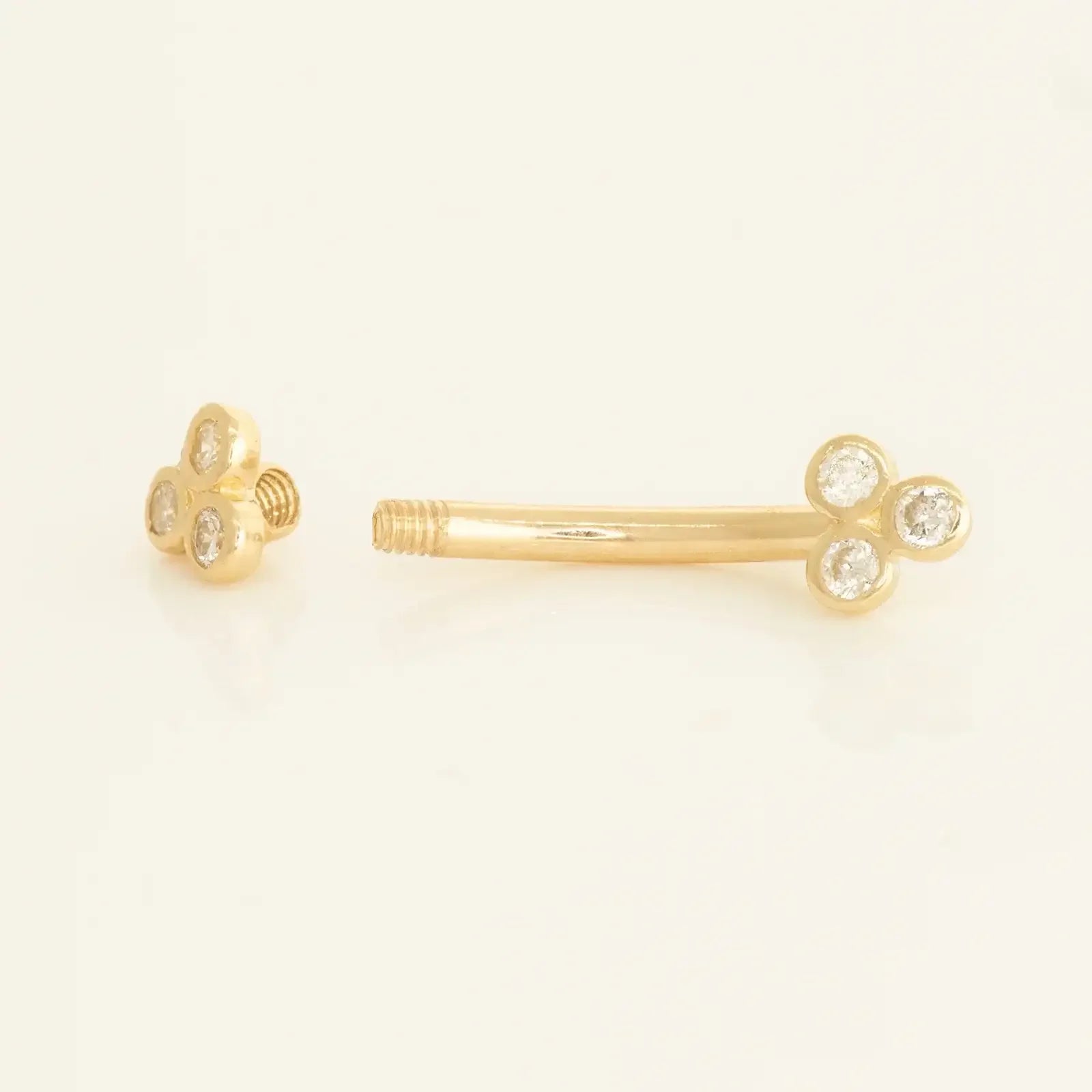 14K Solid Gold Diamond Trinity Floral Curved Barbell – Anygolds