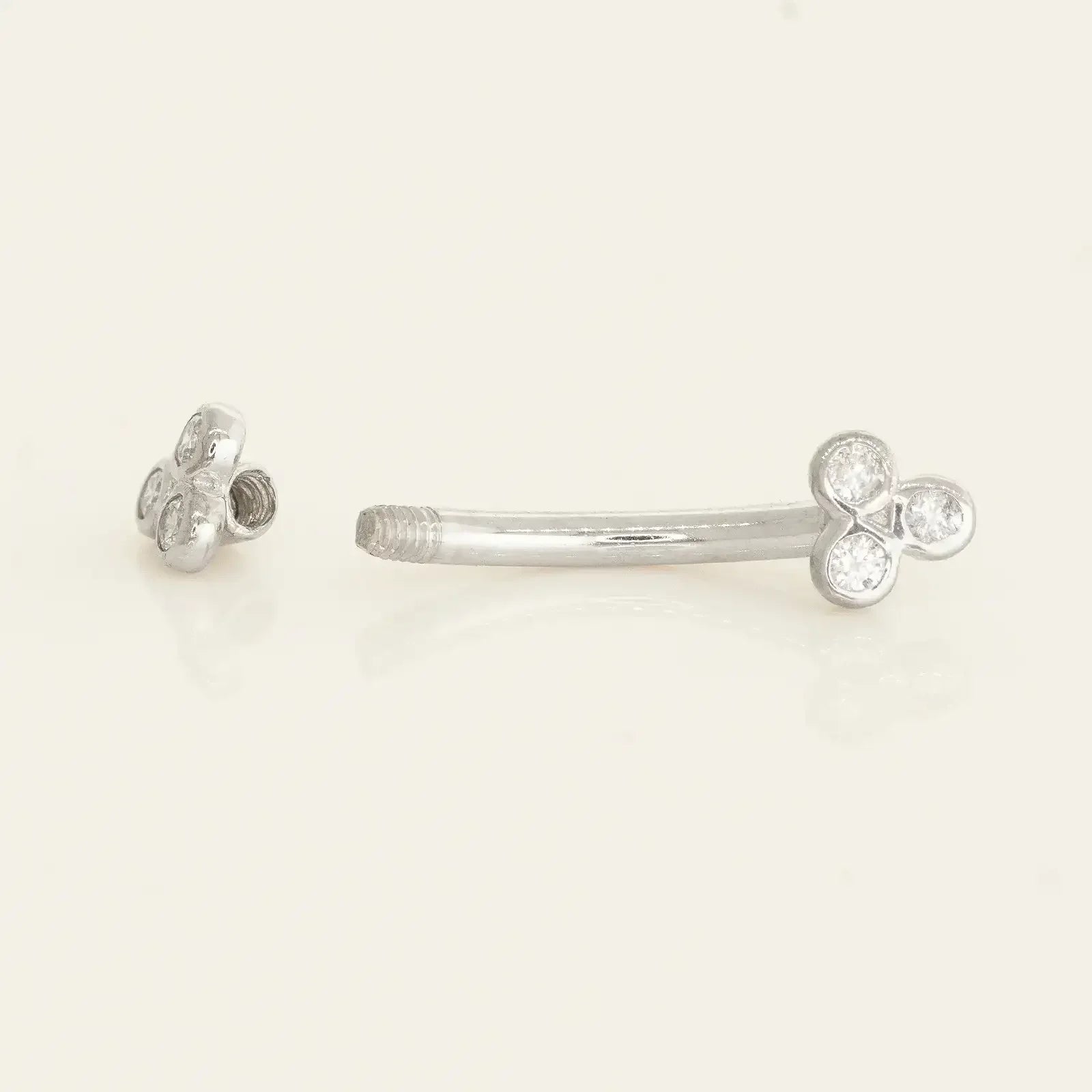 14K Solid Gold Diamond Trinity Floral Curved Barbell – Anygolds