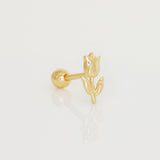 14K Solid Gold Tulip Flower Stud Piercing Earring 