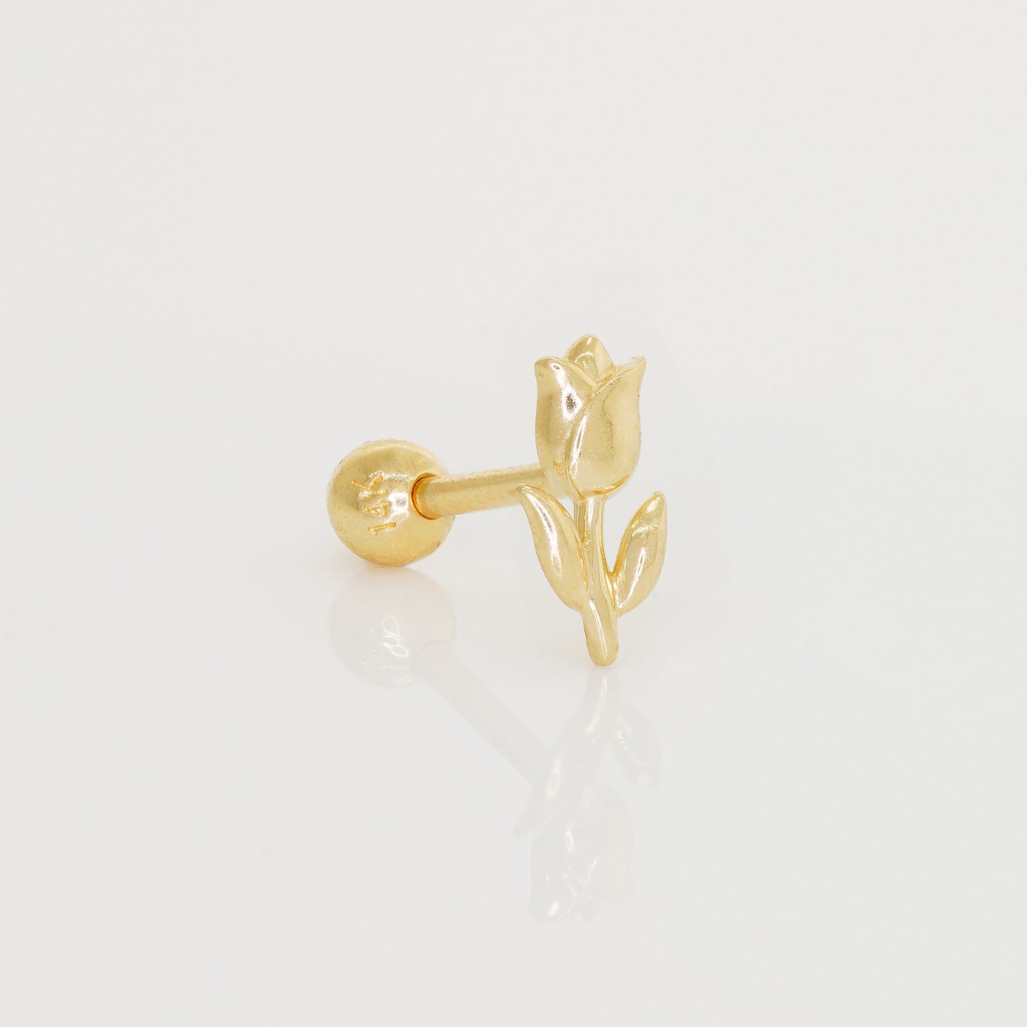 14K Solid Gold Tulip Flower Stud Piercing Earring 