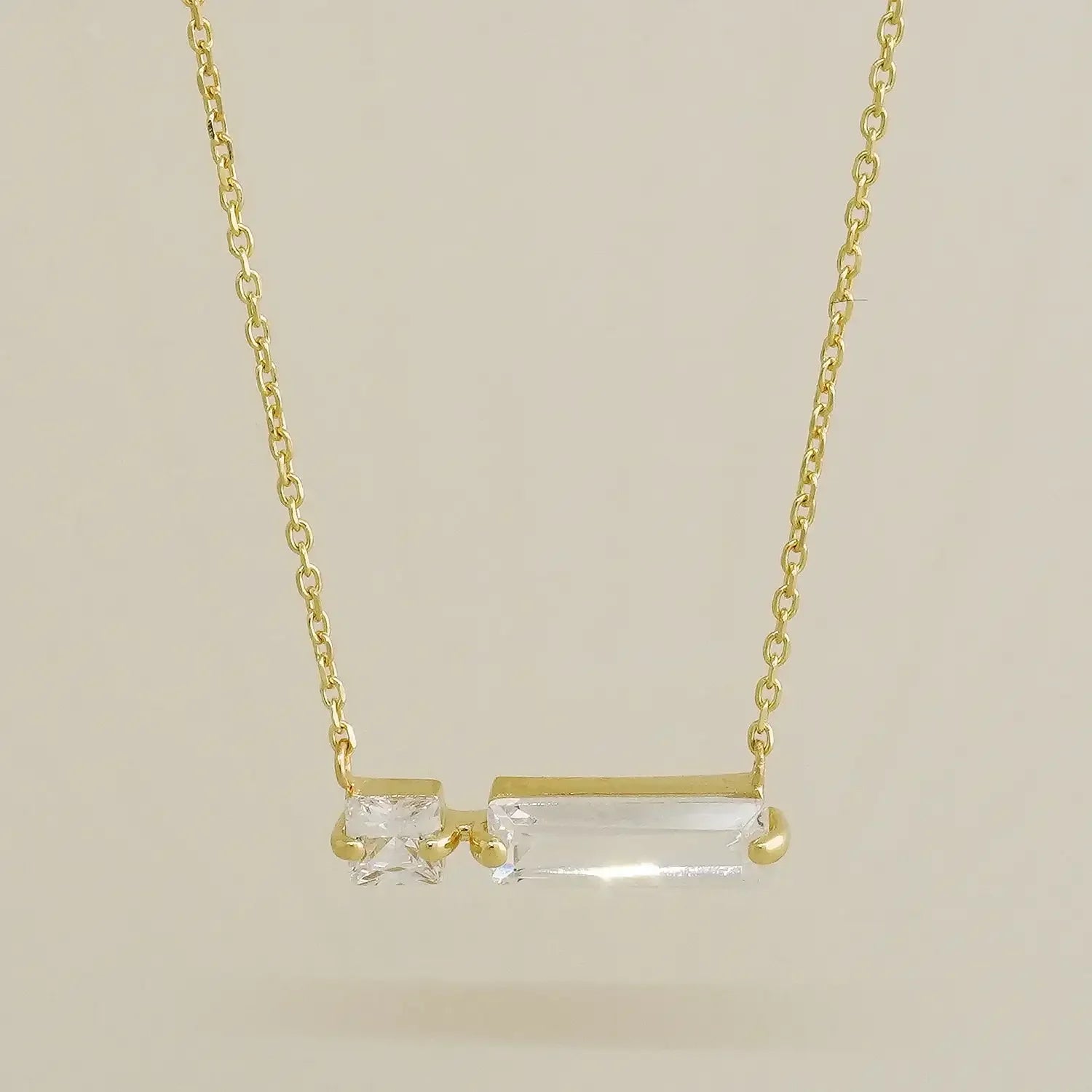 14K Solid Gold Straight Baguette Bar Necklace – Anygolds