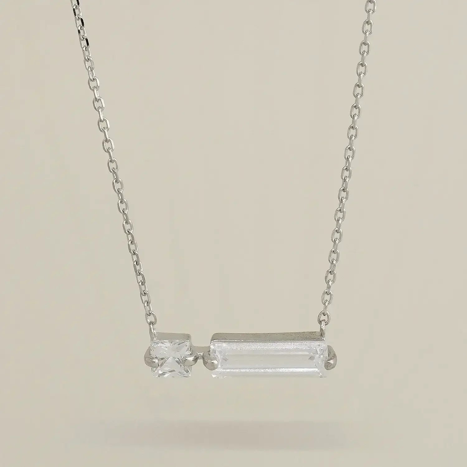 14K Solid Gold Straight Baguette Bar Necklace – Anygolds