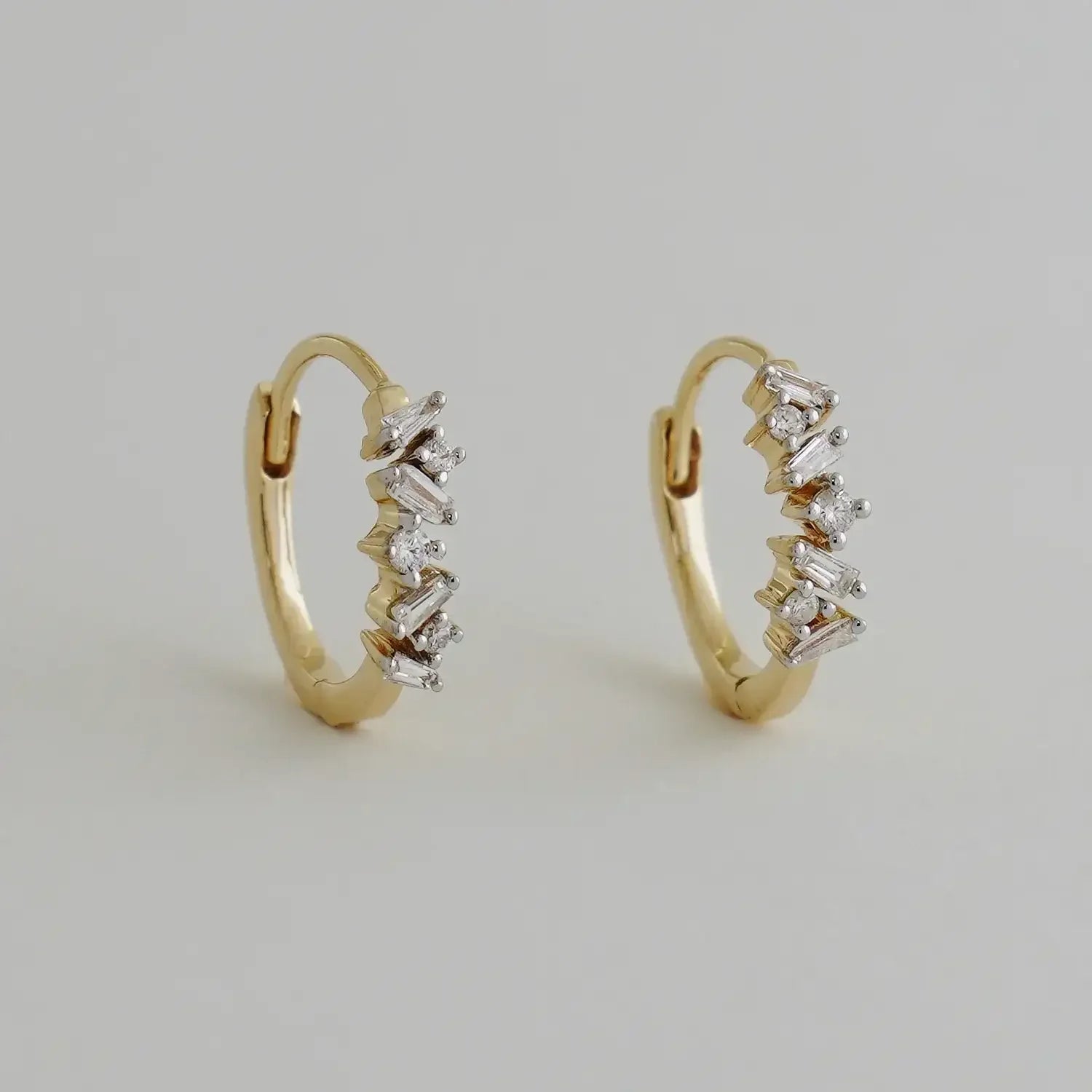 14K Solid Gold Baguette-Cut Diamond Hoop Earrings – Anygolds