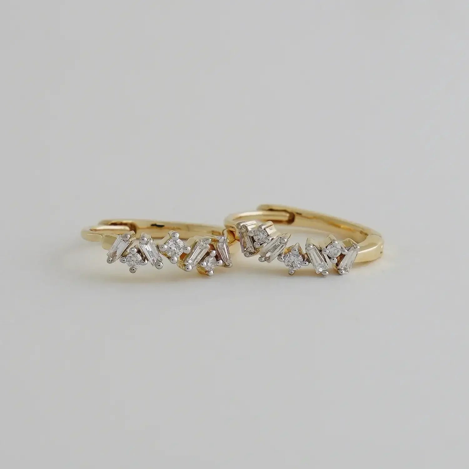 14K Solid Gold Baguette-Cut Diamond Hoop Earrings – Anygolds