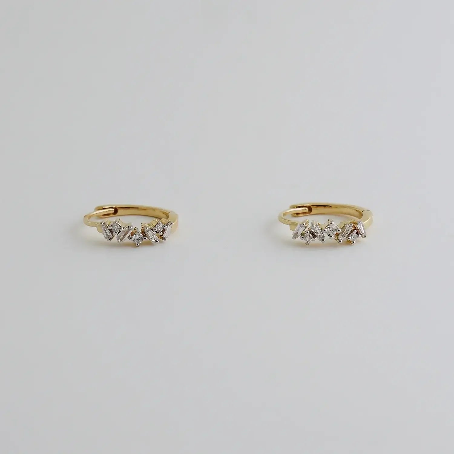 14K Solid Gold Baguette-Cut Diamond Hoop Earrings – Anygolds