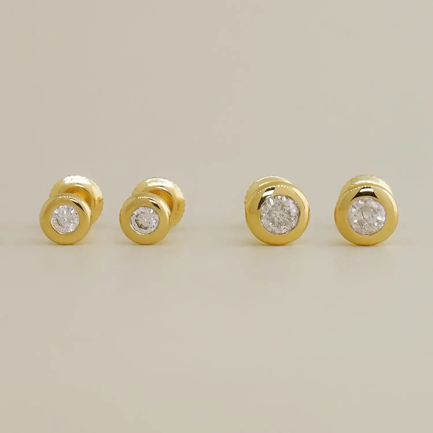 14K Solid Gold Bezel Diamond Round Stud Earrings – Anygolds