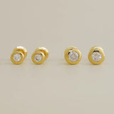 14K Solid Gold Bezel Diamond Round Stud Earrings – Anygolds