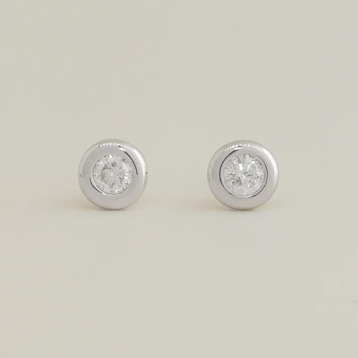 14K Solid Gold Bezel Diamond Round Stud Earrings – Anygolds