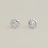14K Solid Gold Bezel Diamond Round Stud Earrings – Anygolds