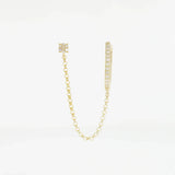 14K Solid Gold Diamond Hoop with Chain Double Stud Earring – Anygolds