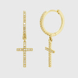 14K Solid Gold Diamond Cross Hoop Drop Earrings – Anygolds