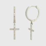 14K Solid Gold Diamond Cross Hoop Drop Earrings – Anygolds