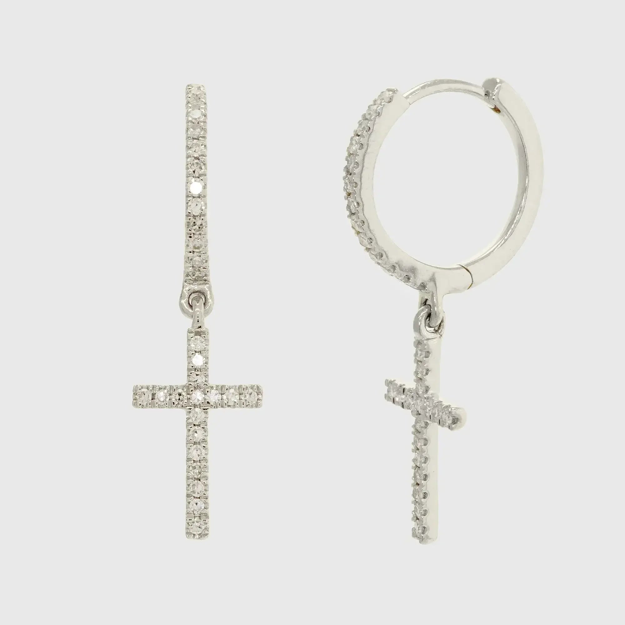 14K Solid Gold Diamond Cross Hoop Drop Earrings – Anygolds
