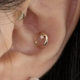 14K Solid Gold Diamond Star Circle Stud – Anygolds