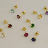 14K Solid Gold Color Stone Round Stud Earrings – Anygolds