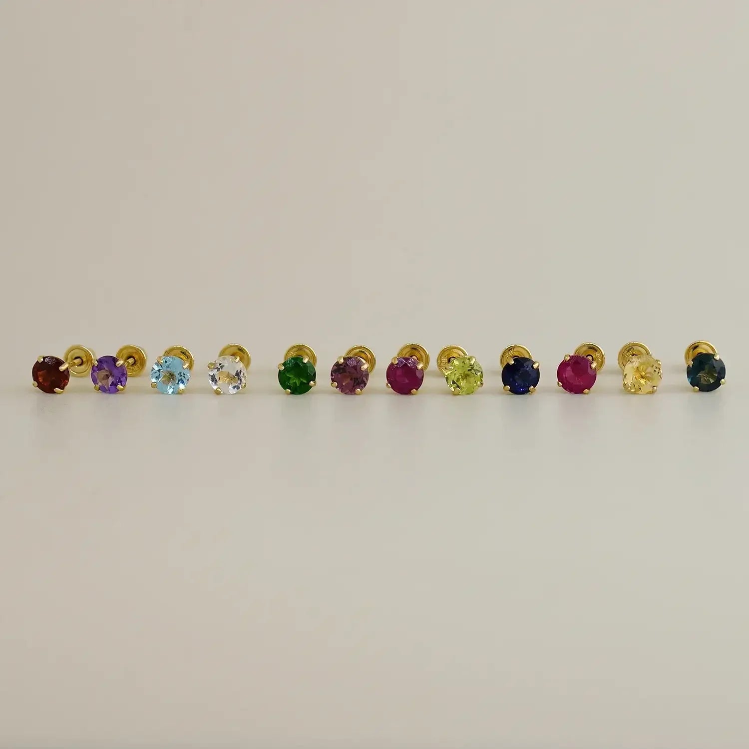 14K Solid Gold Color Stone Round Stud Earrings – Anygolds