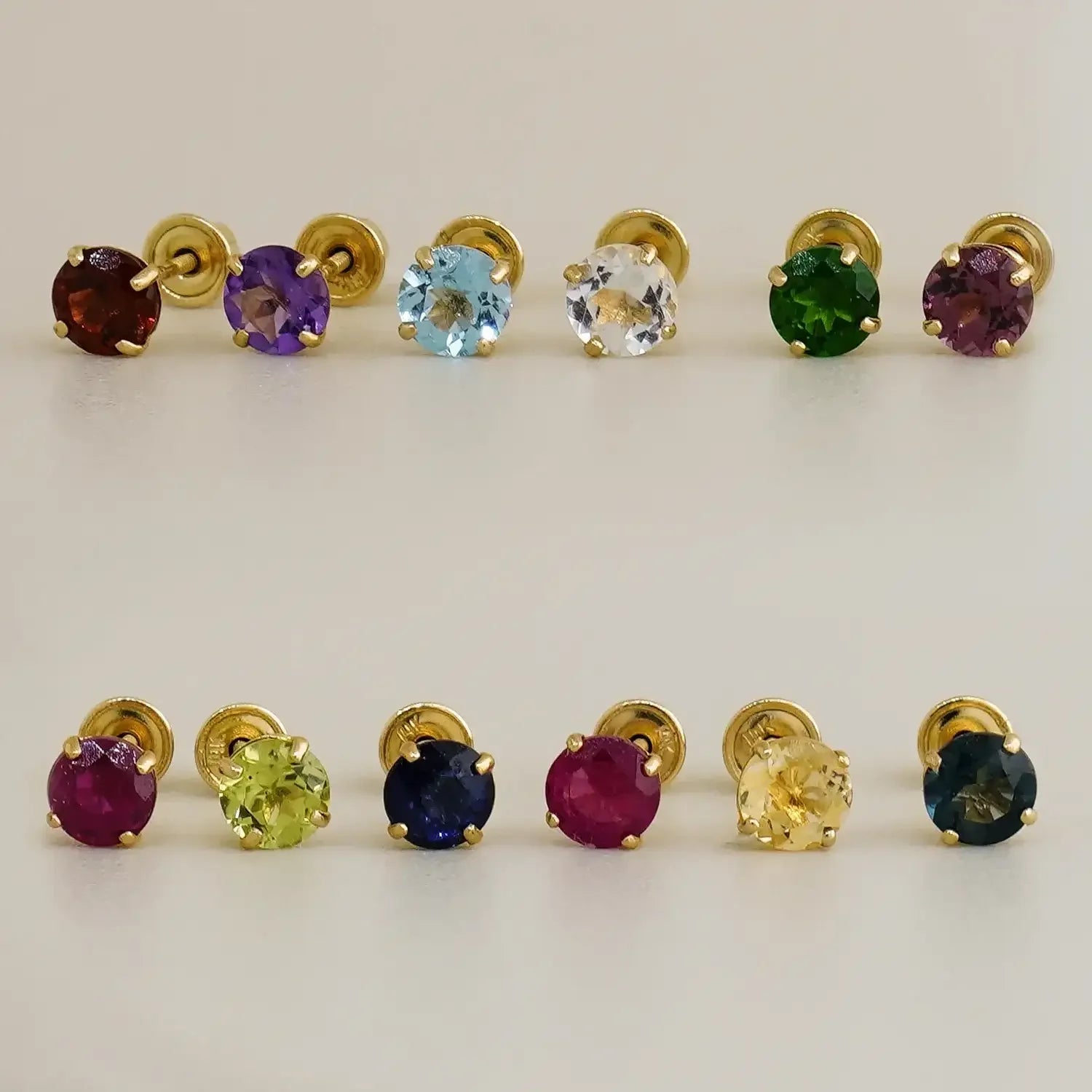 14K Solid Gold Color Stone Round Stud Earrings – Anygolds