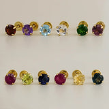 14K Solid Gold Color Stone Round Stud Earrings – Anygolds