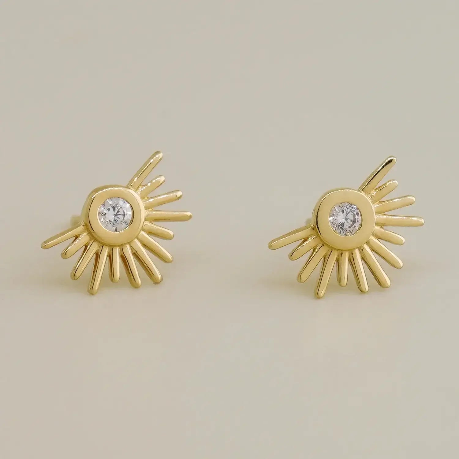 14K Solid Gold Starburst Bezel Stud Earrings – Anygolds