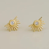 14K Solid Gold Starburst Bezel Stud Earrings – Anygolds