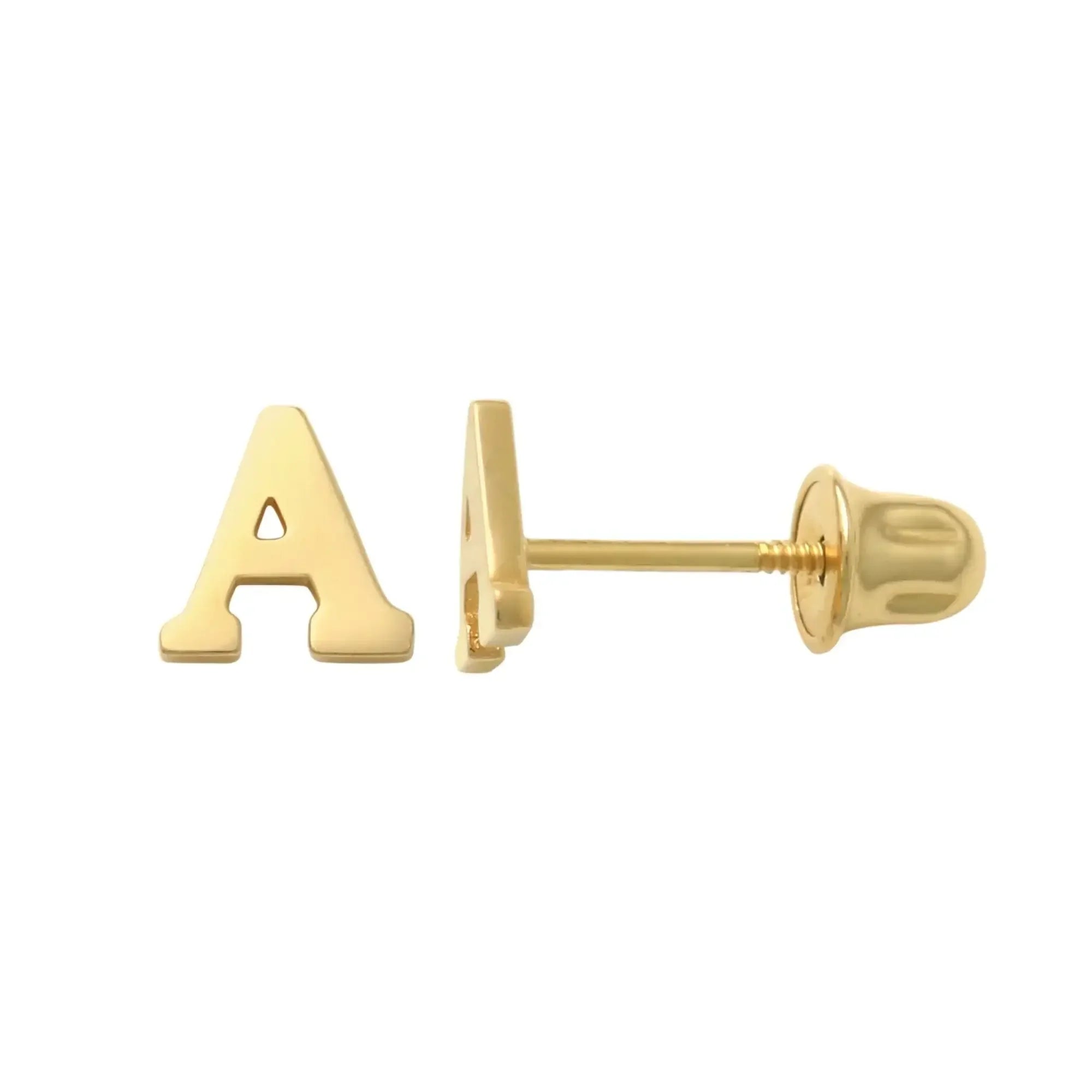 14K Solid Gold Initial Letter Stud Earrings – Anygolds