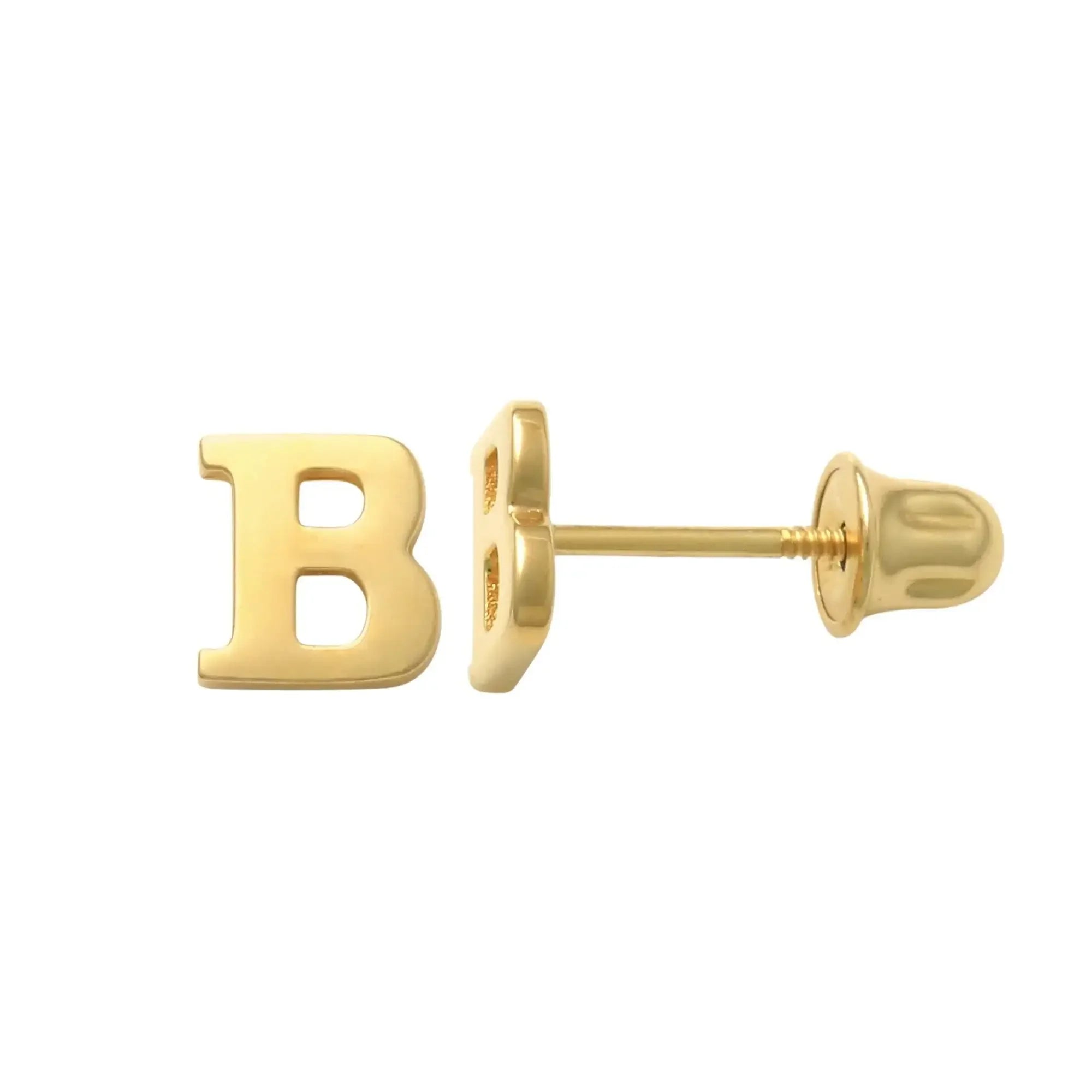 14K Solid Gold Initial Letter Stud Earrings – Anygolds