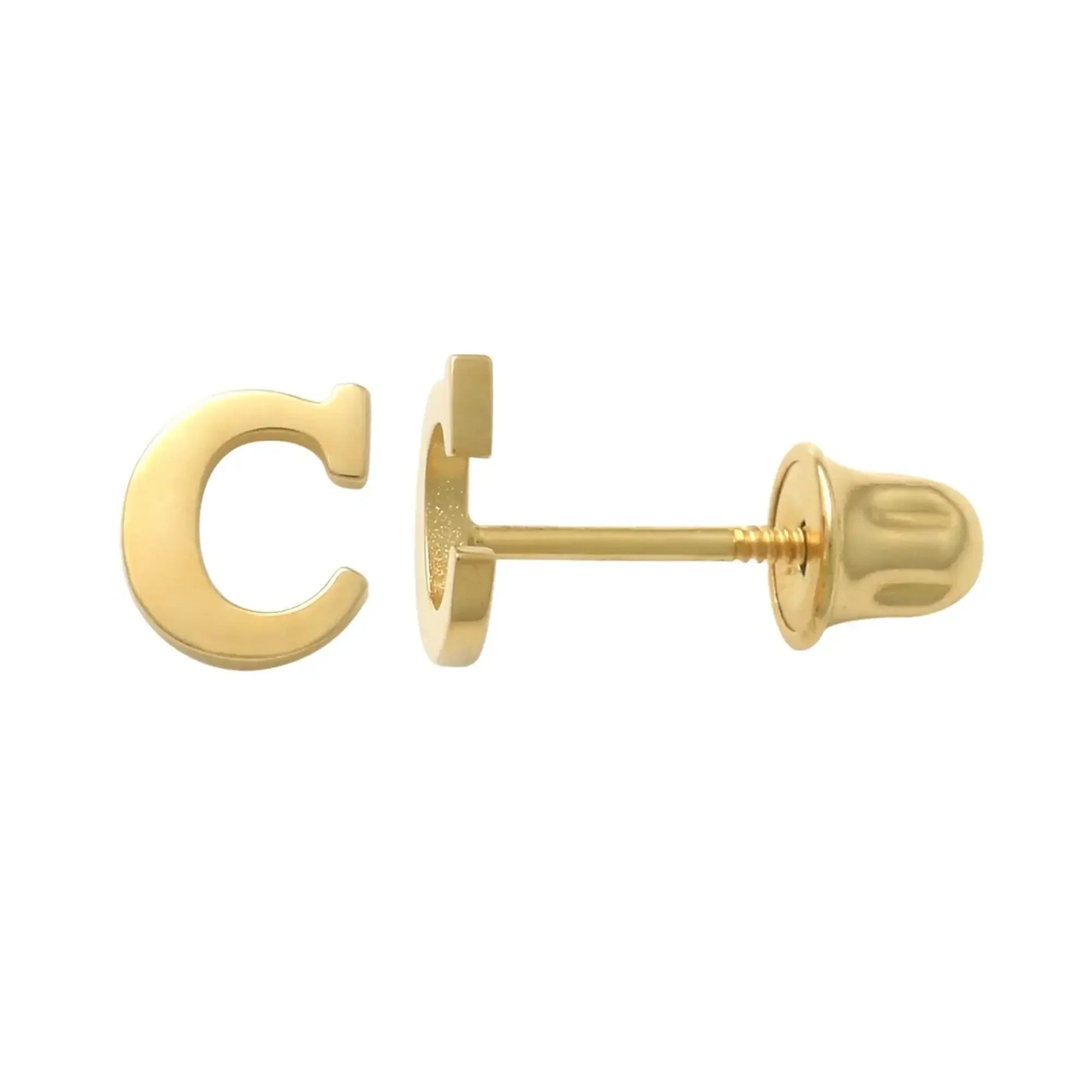 14K Solid Gold Initial Letter Stud Earrings – Anygolds