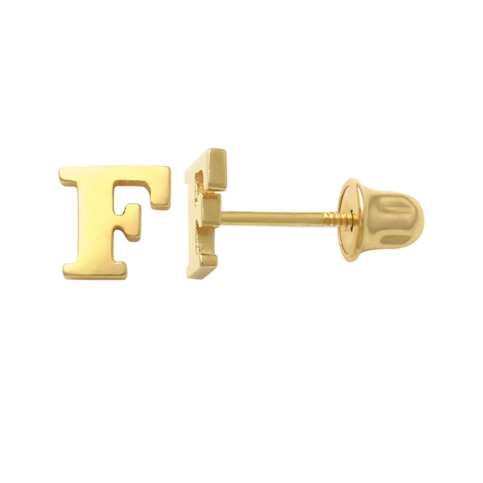 14K Solid Gold Initial Letter Stud Earrings – Anygolds