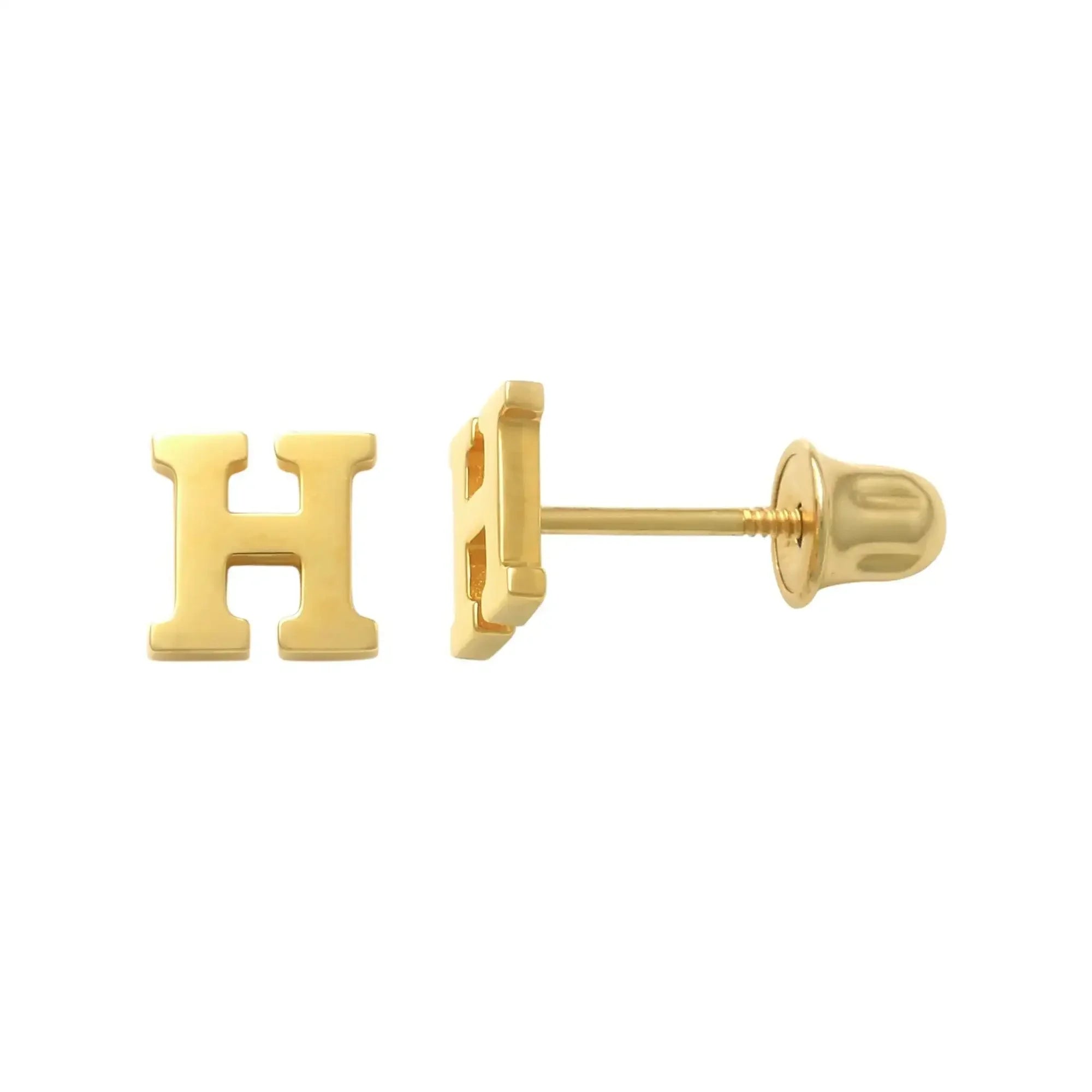 14K Solid Gold Initial Letter Stud Earrings – Anygolds