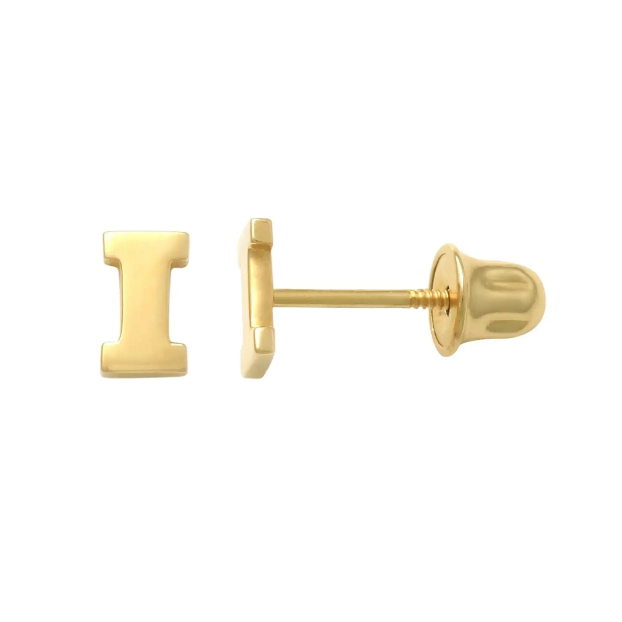 14K Solid Gold Initial Letter Stud Earrings – Anygolds
