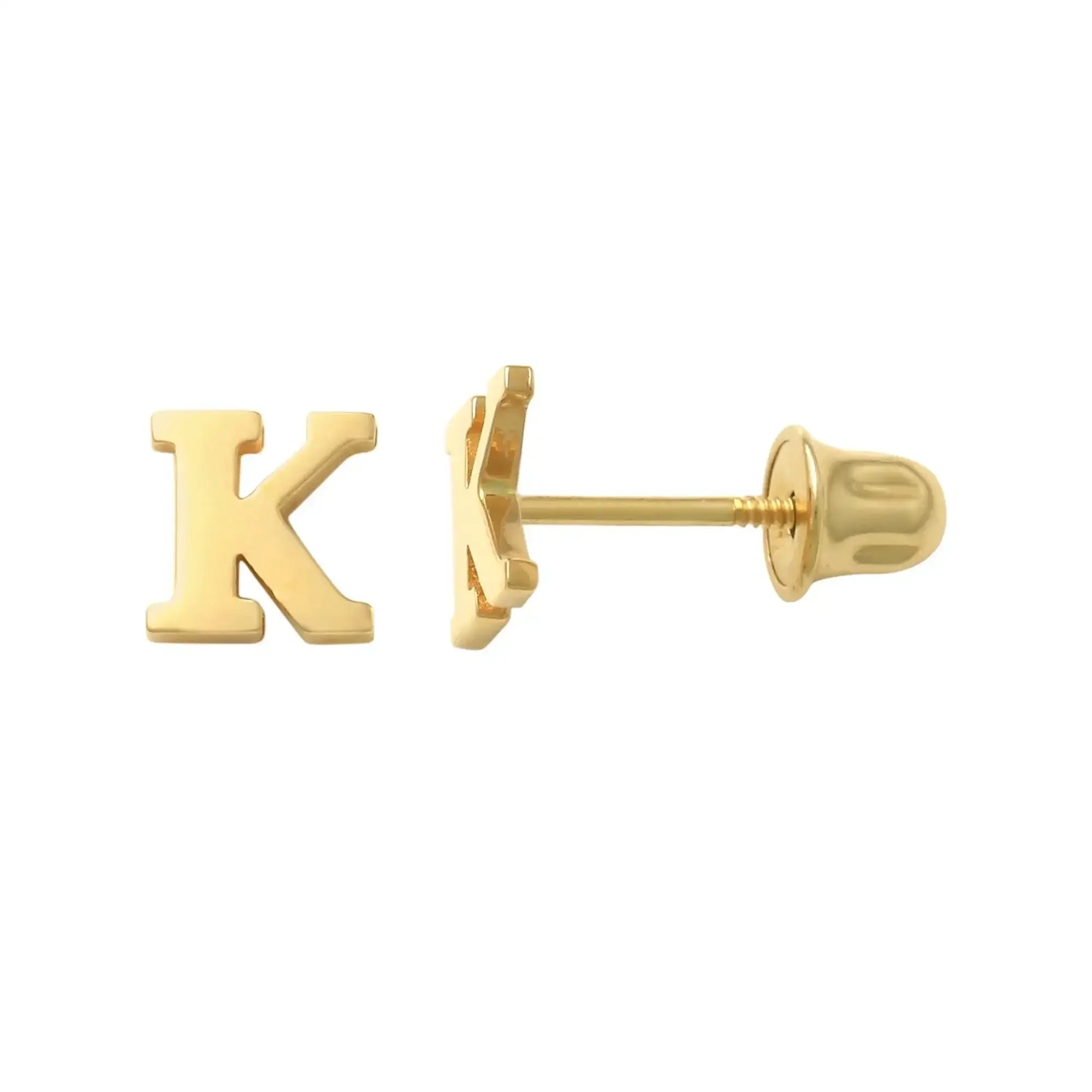 14K Solid Gold Initial Letter Stud Earrings – Anygolds