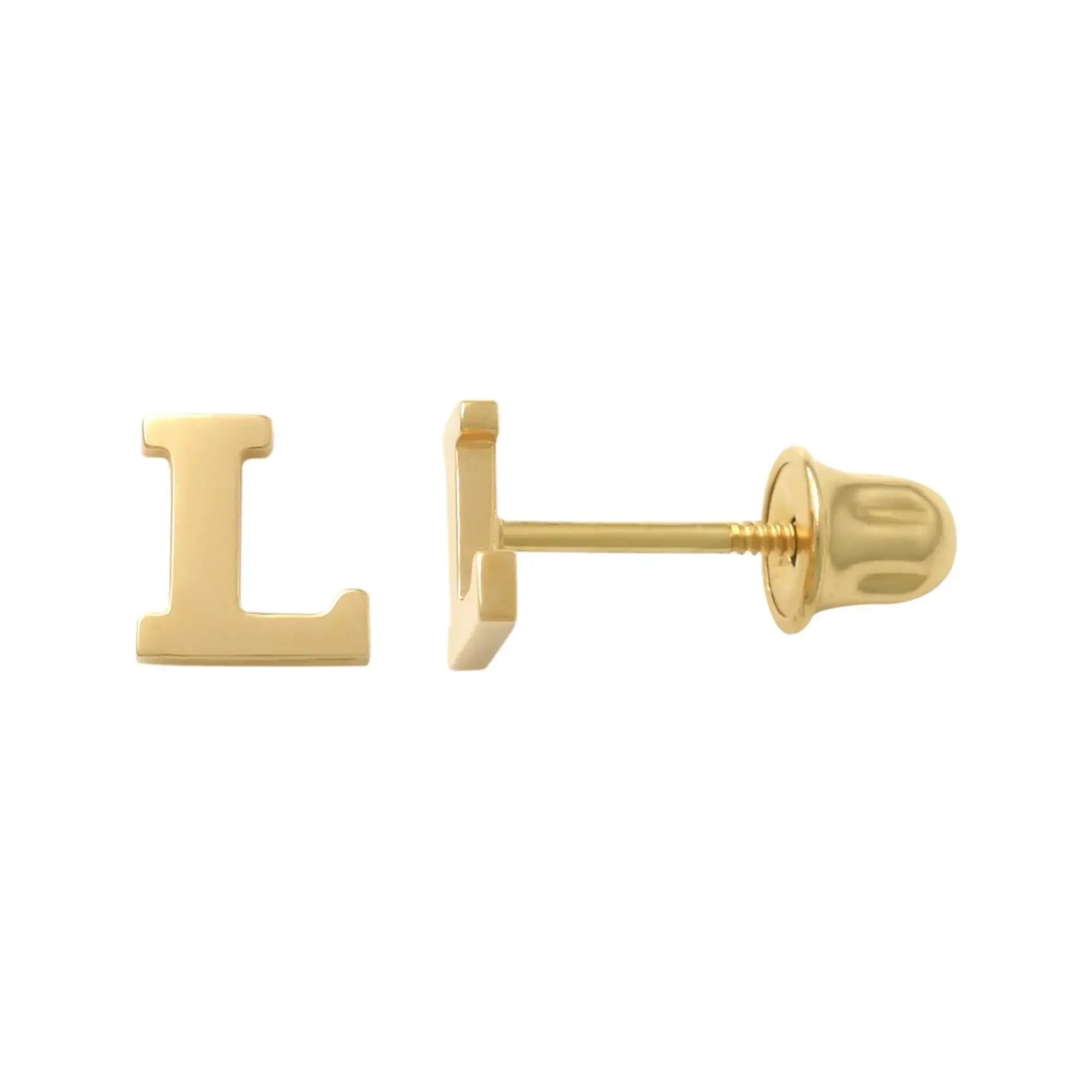 14K Solid Gold Initial Letter Stud Earrings – Anygolds